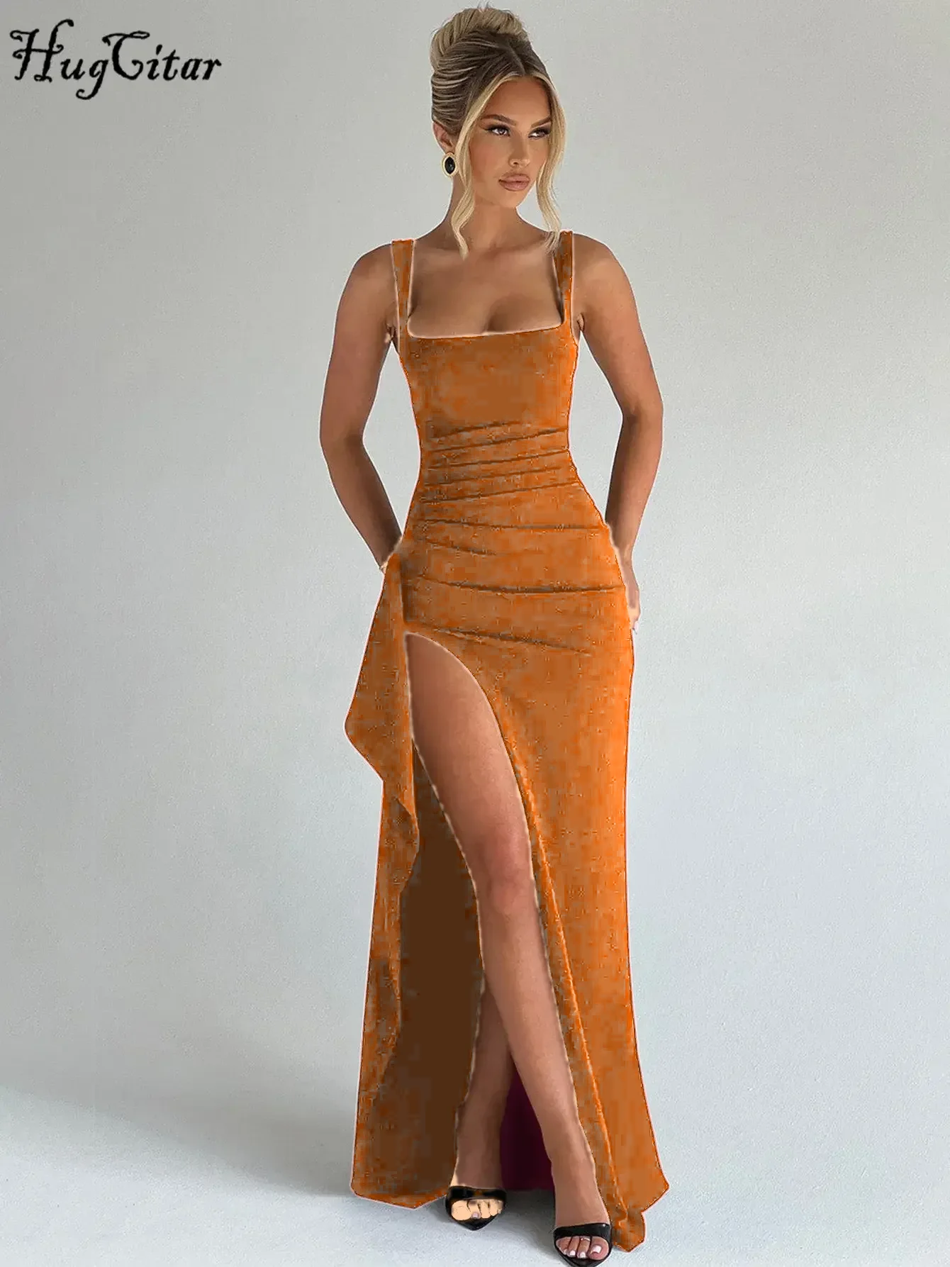 Orange Slit Bodycon Maxi