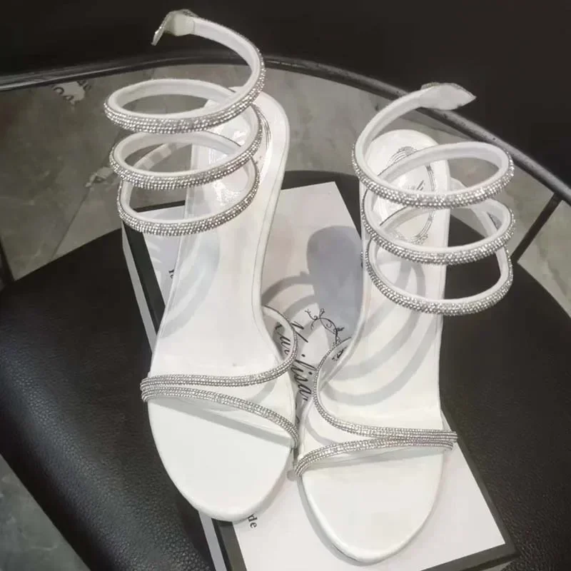 White Starlight Crystal Ankle-Strap Heels