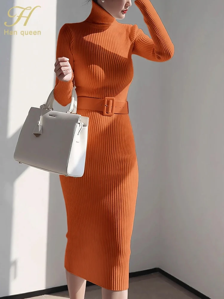 Orange Turtleneck Knit Midi